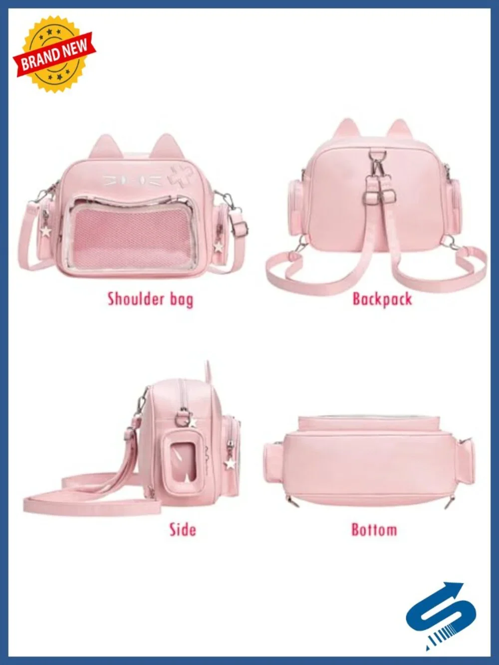 Kawaii Cat Ita Bag Crossbody Shoulder Backpack with Pin Display Insert